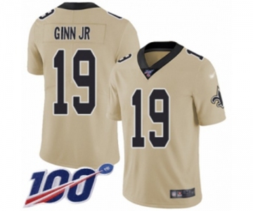 Men's New Orleans Saints #19 Ted Ginn Jr Limited Gold Inverted Legend 100th Season Football Jersey