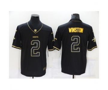 Men's New Orleans Saints #2 Jameis Winston Black Gold Throwback Limited Jersey