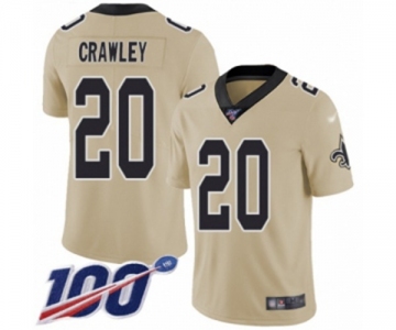 Men's New Orleans Saints #20 Ken Crawley Limited Gold Inverted Legend 100th Season Football Jersey