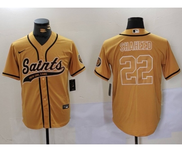 Men's New Orleans Saints #22 Rashid Shaheed Gold Cool Base Stitched Baseball Jersey