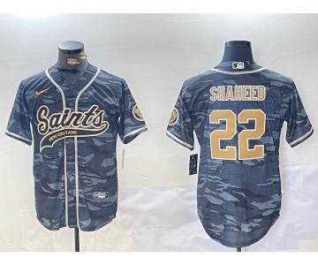 Men's New Orleans Saints #22 Rashid Shaheed Grey Camo With Patch Cool Base Stitched Baseball Jersey