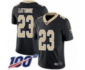 Men's New Orleans Saints #23 Marshon Lattimore Black Team Color Vapor Untouchable Limited Player 100th Season Football Jersey