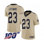 Men's New Orleans Saints #23 Marshon Lattimore Limited Gold Inverted Legend 100th Season Football Jersey