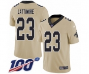 Men's New Orleans Saints #23 Marshon Lattimore Limited Gold Inverted Legend 100th Season Football Jersey