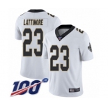 Men's New Orleans Saints #23 Marshon Lattimore White Vapor Untouchable Limited Player 100th Season Football Jersey