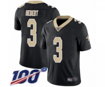 Men's New Orleans Saints #3 Bobby Hebert Black Team Color Vapor Untouchable Limited Player 100th Season Football Jersey