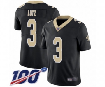 Men's New Orleans Saints #3 Wil Lutz Black Team Color Vapor Untouchable Limited Player 100th Season Football Jersey