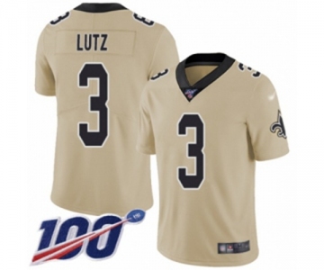 Men's New Orleans Saints #3 Wil Lutz Limited Gold Inverted Legend 100th Season Football Jersey