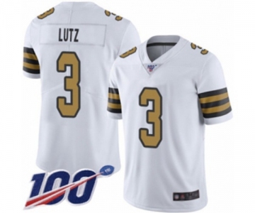 Men's New Orleans Saints #3 Wil Lutz Limited White Rush Vapor Untouchable 100th Season Football Jersey