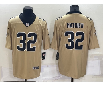 Men's New Orleans Saints #32 Tyrann Mathieu Gold Inverted Legend Stitched Jersey