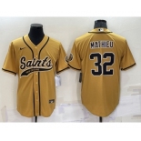 Men's New Orleans Saints #32 Tyrann Mathieu Gold Stitched MLB Cool Base Nike Baseball Jersey