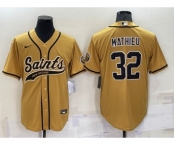 Men's New Orleans Saints #32 Tyrann Mathieu Gold Stitched MLB Cool Base Nike Baseball Jersey