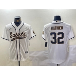 Men's New Orleans Saints #32 Tyrann Mathieu White Cool Base Stitched Baseball Jersey