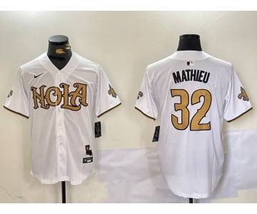 Mens New Orleans Saints #32 Tyrann Mathieu White Cool Base Stitched Baseball Jersey