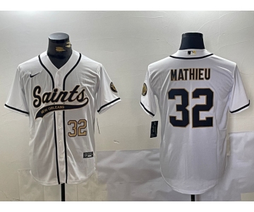 Mens New Orleans Saints #32 Tyrann Mathieu White Cool Base Stitched Baseball Jerseys