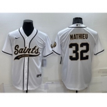 Men's New Orleans Saints #32 Tyrann Mathieu White Stitched MLB Cool Base Nike Baseball Jersey