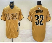 Men's New Orleans Saints #32 Tyrann Mathieu Yellow Nola Baseball Jersey