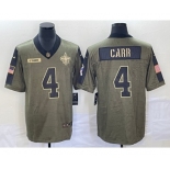 Men's New Orleans Saints #4 Derek Carr 2021 Olive Salute To Service Limited Stitched Jersey