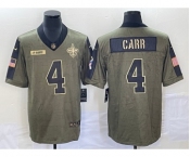 Men's New Orleans Saints #4 Derek Carr 2021 Olive Salute To Service Limited Stitched Jersey