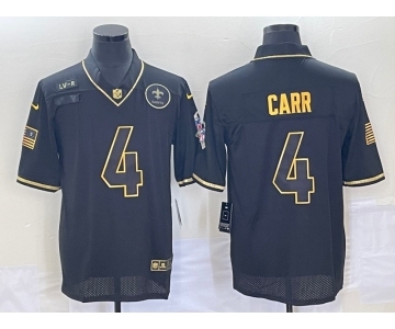 Men's New Orleans Saints #4 Derek Carr Black Gold 2020 Salute To Service Stitched NFL Nike Limited Jersey