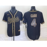 Men's New Orleans Saints #4 Derek Carr Black Gold With Patch Cool Base Stitched Baseball Jersey