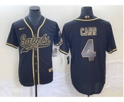 Men's New Orleans Saints #4 Derek Carr Black Gold With Patch Cool Base Stitched Baseball Jersey