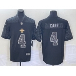 Men's New Orleans Saints #4 Derek Carr Black Reflective Limited Stitched Football Jersey