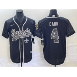 Men's New Orleans Saints #4 Derek Carr Black Reflective With Patch Cool Base Stitched Baseball Jersey