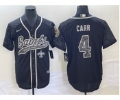 Men's New Orleans Saints #4 Derek Carr Black Reflective With Patch Cool Base Stitched Baseball Jersey