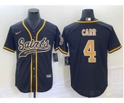 Men's New Orleans Saints #4 Derek Carr Black With Patch Cool Base Stitched Baseball Jersey