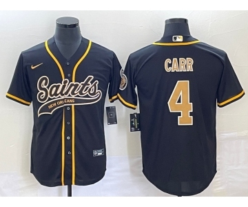 Men's New Orleans Saints #4 Derek Carr Black With Patch Cool Base Stitched Baseball Jersey