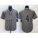 Men's New Orleans Saints #4 Derek Carr Grey Gridiron With Patch Cool Base Stitched Baseball Jersey