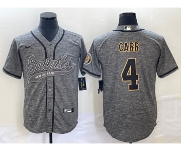 Men's New Orleans Saints #4 Derek Carr Grey Gridiron With Patch Cool Base Stitched Baseball Jersey