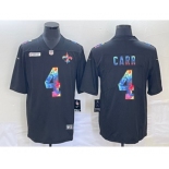 Men's New Orleans Saints #4 Derek Carr Multi-Color Black 2020 NFL Crucial Catch Vapor Untouchable Nike Limited Jersey