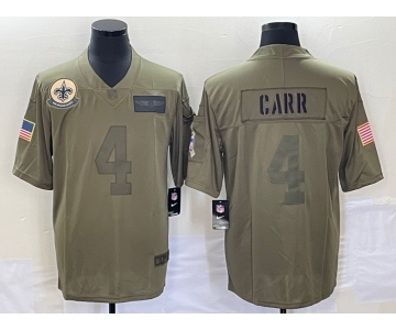 Men's New Orleans Saints #4 Derek Carr NEW Olive 2019 Salute To Service Stitched NFL Nike Limited Jersey