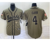 Men's New Orleans Saints #4 Derek Carr Olive 2022 Salute To Service Cool Base Stitched Baseball Jersey