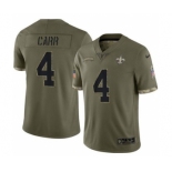 Men's New Orleans Saints #4 Derek Carr Olive Salute To Service Limited Stitched Jersey