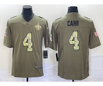 Men's New Orleans Saints #4 Derek Carr Olive With Camo 2017 Salute To Service Stitched NFL Nike Limited Jersey