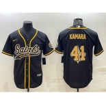 Men's New Orleans Saints #41 Alvin Kamara Black Team Big Logo With Patch Cool Base Stitched Baseball Jersey