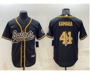 Men's New Orleans Saints #41 Alvin Kamara Black Team Big Logo With Patch Cool Base Stitched Baseball Jersey