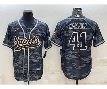 Men's New Orleans Saints #41 Alvin Kamara Grey Camo With Patch Cool Base Stitched Baseball Jersey