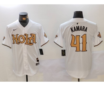 Men's New Orleans Saints #41 Alvin Kamara White Nola Baseball Jersey