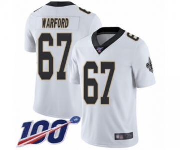 Men's New Orleans Saints #67 Larry Warford White Vapor Untouchable Limited Player 100th Season Football Jersey