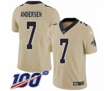 Men's New Orleans Saints #7 Morten Andersen Limited Gold Inverted Legend 100th Season Football Jersey