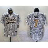 Men's New Orleans Saints #7 Taysom Hill Arctic Camo 2024 Salute to Service Stitched Baseball Jersey