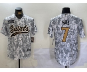 Men's New Orleans Saints #7 Taysom Hill Arctic Camo 2024 Salute to Service Stitched Baseball Jersey