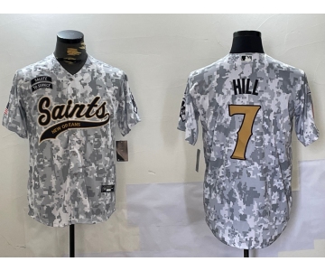 Men's New Orleans Saints #7 Taysom Hill Arctic Camo 2024 Salute to Service Stitched Baseball Jersey
