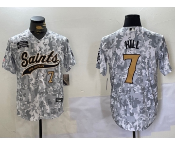 Men's New Orleans Saints #7 Taysom Hill Arctic Camo 2024 Salute to Service Stitched Baseball Jerseys