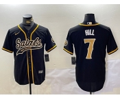 Men's New Orleans Saints #7 Taysom Hill Black With Patch Cool Base Stitched Baseball Jersey