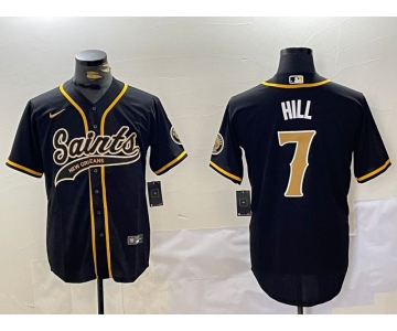 Men's New Orleans Saints #7 Taysom Hill Black With Patch Cool Base Stitched Baseball Jersey